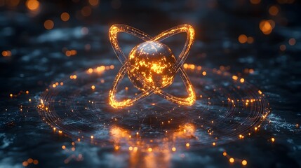 Poster - Highly detailed and 3D showcasing the precise molecular structure and electron of a technetium atom highlighting its applications in medical imaging nuclear technology and scientific research