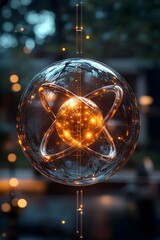 Poster - Transparent 3D Visualization of a Technetium Atom Showcasing its Electron Structure and Applications in Advanced Medical Imaging Techniques like PET Scanning and Diagnostic Radiology