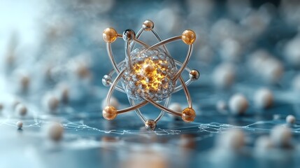 Poster - Highly Detailed 3D Cross Section of a Technetium Atom Showcasing Electron and Wide Ranging Applications in Medical Imaging Scientific Research and Analysis