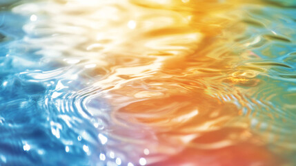 Poster - vibrant reflections on water surface with colorful patterns and gentle ripples at sunset