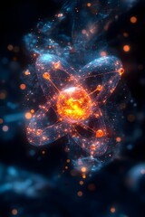 Poster - detailed 3d representation of a technetium atom revealing its electron and use in advanced medical s