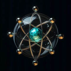 Poster - Sleek and minimalist cutaway visualization highlighting the complex electron orbitals of a technetium atom and its pivotal role in advanced radiopharmaceuticals and cutting edge medical technology