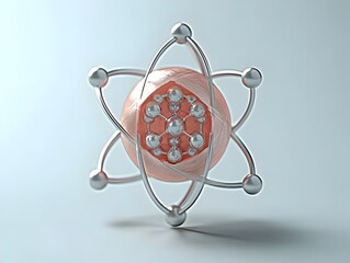 Poster - Meticulously detailed 3D model of a technetium atom highlighting its electron and radiological characteristics
