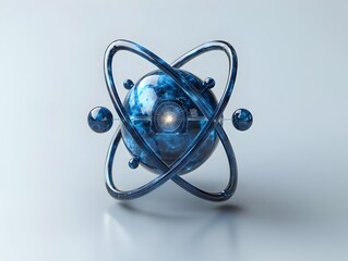 Poster - meticulously detailed 3d model of a technetium atom highlighting its electron and radiological chara