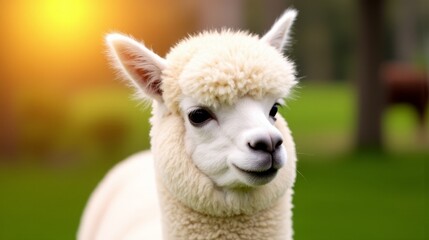 Sticker - A close up of a white alpaca standing in a field