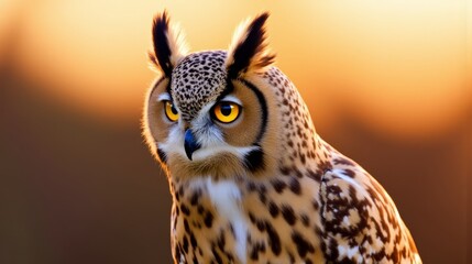 Wall Mural - A close up of an owl with yellow eyes