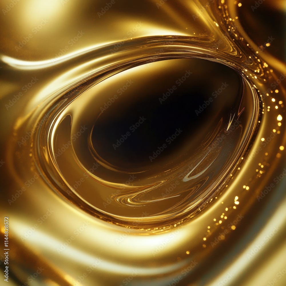 golden, abstract liquid background with fluid and wavy shapes. A black ...
