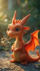 Canvas Print - A small orange dragon sitting on the ground