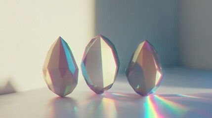 Canvas Print - Three iridescent gemstone-like shapes cast rainbow reflections.