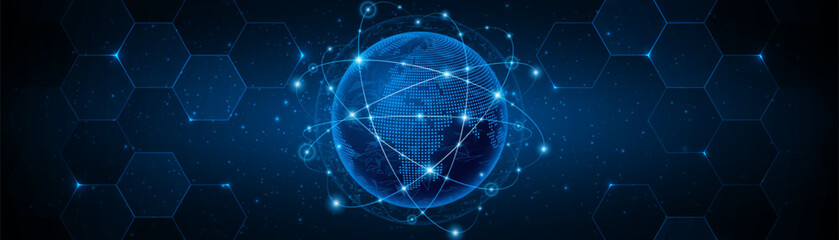Aufkleber - Global connection network background. World map. High-speed internet technology concept or fast wireless data transmission. modern internet network connection technology background	