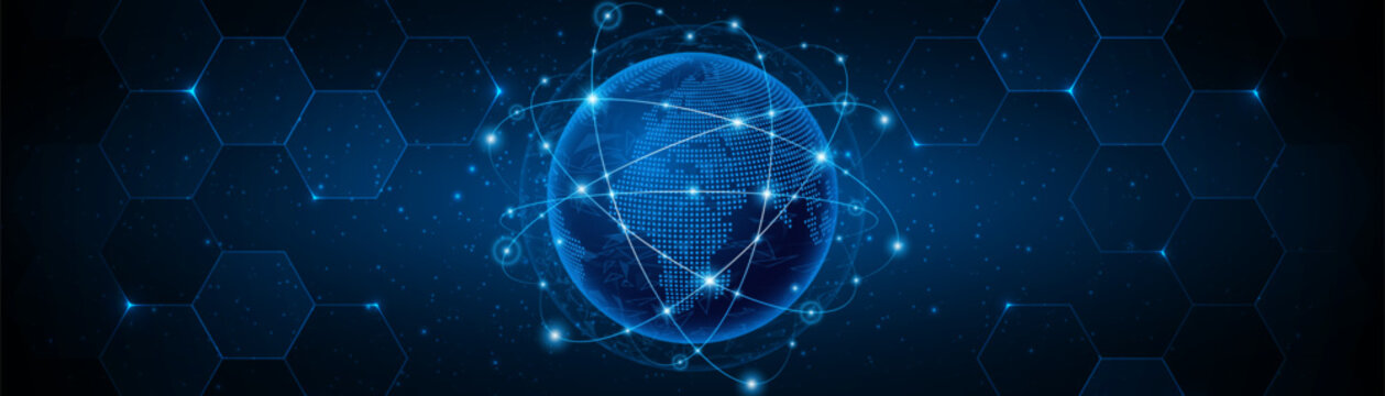 global connection network background. world map. high-speed internet technology concept or fast wire