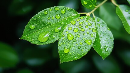 Sticker - Dew drops on vibrant green leaves. (2)