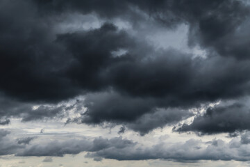 Wall Mural - Epic Dramatic storm dark gray black cumulus rain clouds sky background texture, thunderstorm