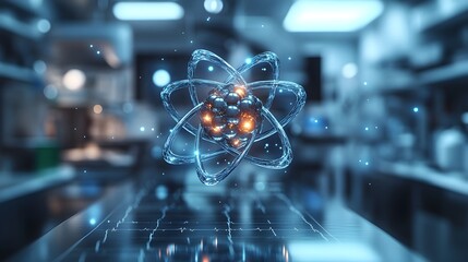 Poster - comprehensive 3d representation of a technetium atom showcasing its precise electron shell structure