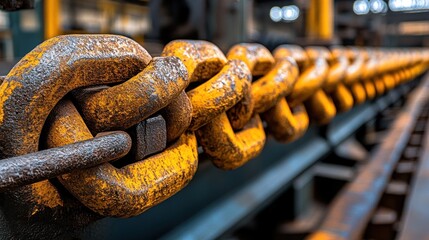 Wall Mural - Rusty industrial chain on a metal framework.