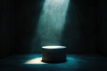 Poster - Dark room, single spotlight, cylindrical pedestal.