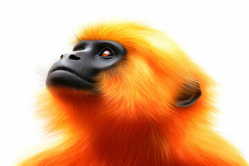 Captivating Portrait of a Vibrant Orange-Haired Monkey Against a White Background