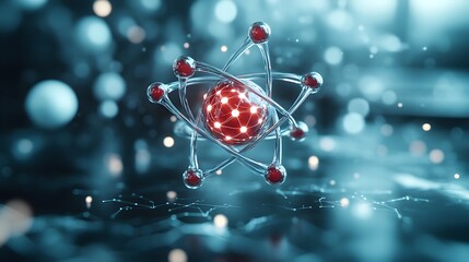 Poster - highly detailed and precise 3d representation of a technetium atom showcasing its electron shell str