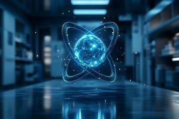 Poster - meticulous 3d showcasing the intricate electron shell structure and radiological properties of the t