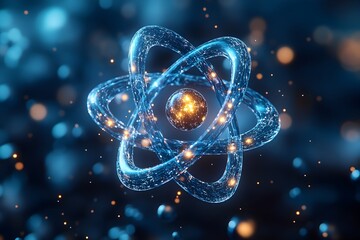 Poster - Finely detailed 3D representation of a technetium atom showcasing its electron shell structure and radiological characteristics precise anatomical details restrained color tones