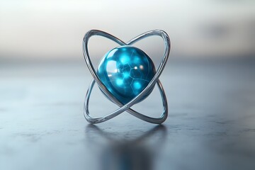 Poster - Highly detailed and precise 3D representation of a technetium atom highlighting its intricate electron shell structure and radiological characteristics  This medicaldiagnostic style has a sterile