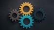 © Noppakun - Colorful Gears Arrangement on Dark Surface Displaying a Concept of Collaboration, Technology, Engineering, and Innovative Solutions for Businesses and Industries