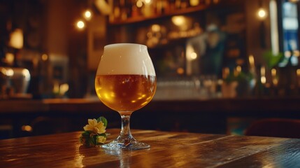 Poster - Glass of Beer on Wooden Table