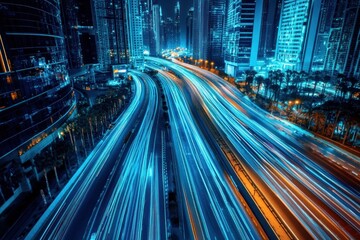 Canvas Print - City highway night, light trails.