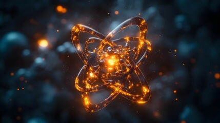 Poster - Highly detailed 3D model of a technetium atom showcasing its complex electron structure and important applications in medical imaging and radiotherapy