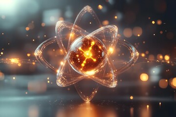 Poster - Exploded 3D revealing the intricate electron structure of a technetium atom and highlighting its diverse applications in medical imaging and diagnostic procedures
