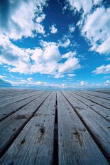 Wooden Floor with Blue Sky Background