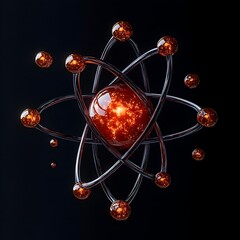 Poster - Exploded 3D render of a technetium atom deconstructing its subatomic structure and demonstrating its applications in medical imaging and treatment  This technical diagram engineering schematic
