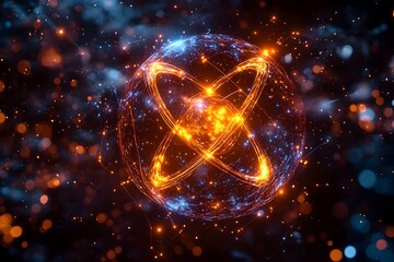 Poster - a interpretation of a technetium atom showcasing its distinctive electronic properties and diverse a