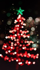 Poster - Blurred christmas tree lights creating a beautiful bokeh effect, adding a touch of festive magic to the dark background, perfect for holiday projects