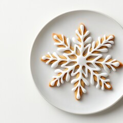 Wall Mural - A beautifully decorated snowflake cookie on a white plate, showcasing intricate icing designs perfect for winter celebrations.