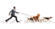 © Ljupco Smokovski - Full length profile shot of a man in a suit crossing street with dogs on a lead