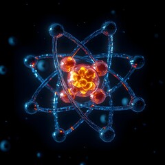 Poster - Detailed Exploded View of a Technetium Atom Showcasing Its Internal Components and Highlighting the Vital Role of Its Electrons in Medical Imaging Techniques  Technical Cutaway Engineering Schematics