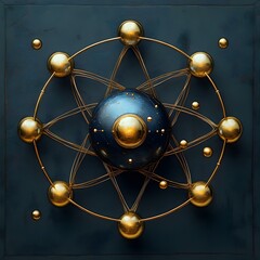 Poster - Highly detailed technical of a technetium atom showcasing its internal structure and the various isotopes used in diagnostic medical imaging rendered in a precise engineering inspired style