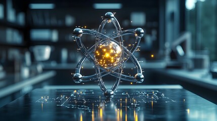 Poster - highly detailed and 3d rendering of a technetium atom depicting the precise molecular structure with
