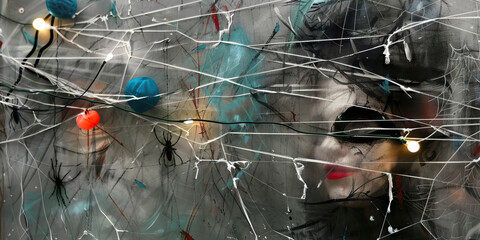 Poster - Abstract Composition with Masked Face and Simulated Spiderweb