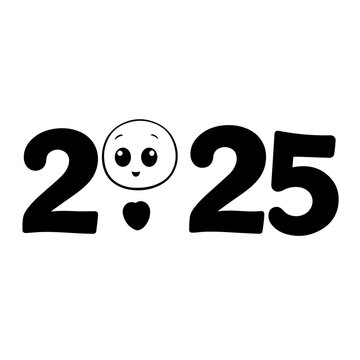 Clean black and white vector silhouette of new year 2025 on white background