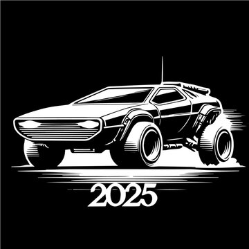 Clean black and white vector silhouette of new year 2025 on white background