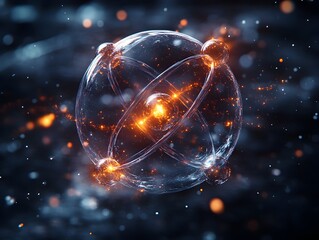 Poster - Detailed 3D Representation of a Technetium Atom Showcasing its Electron Structure and Diverse Applications in Medical Imaging Including PET Scanning Schematics and Nuclear Medicine Procedures