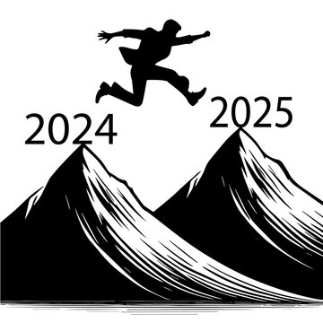 Clean black and white vector silhouette of new year 2025 on white background