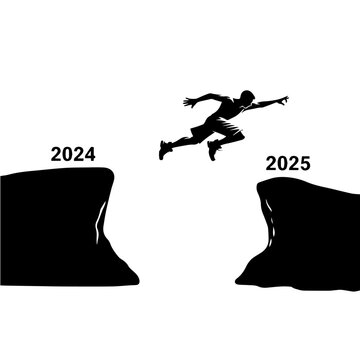 Clean black and white vector silhouette of new year 2025 on white background
