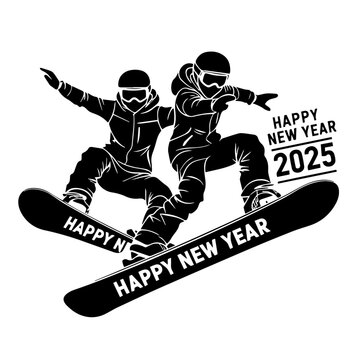 Clean black and white vector silhouette of new year 2025 on white background