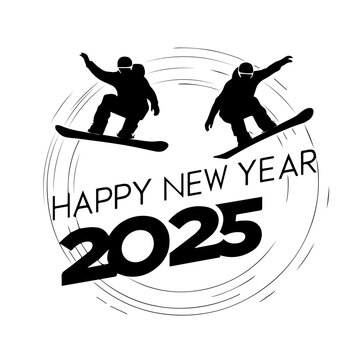 Clean black and white vector silhouette of new year 2025 on white background