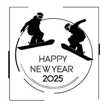 Clean black and white vector silhouette of new year 2025 on white background