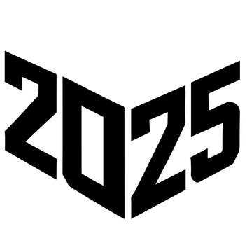 Clean black and white vector silhouette of new year 2025 on white background