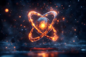 Poster - striking interpretation of a technetium atom emphasizing its unique electronic properties and divers
